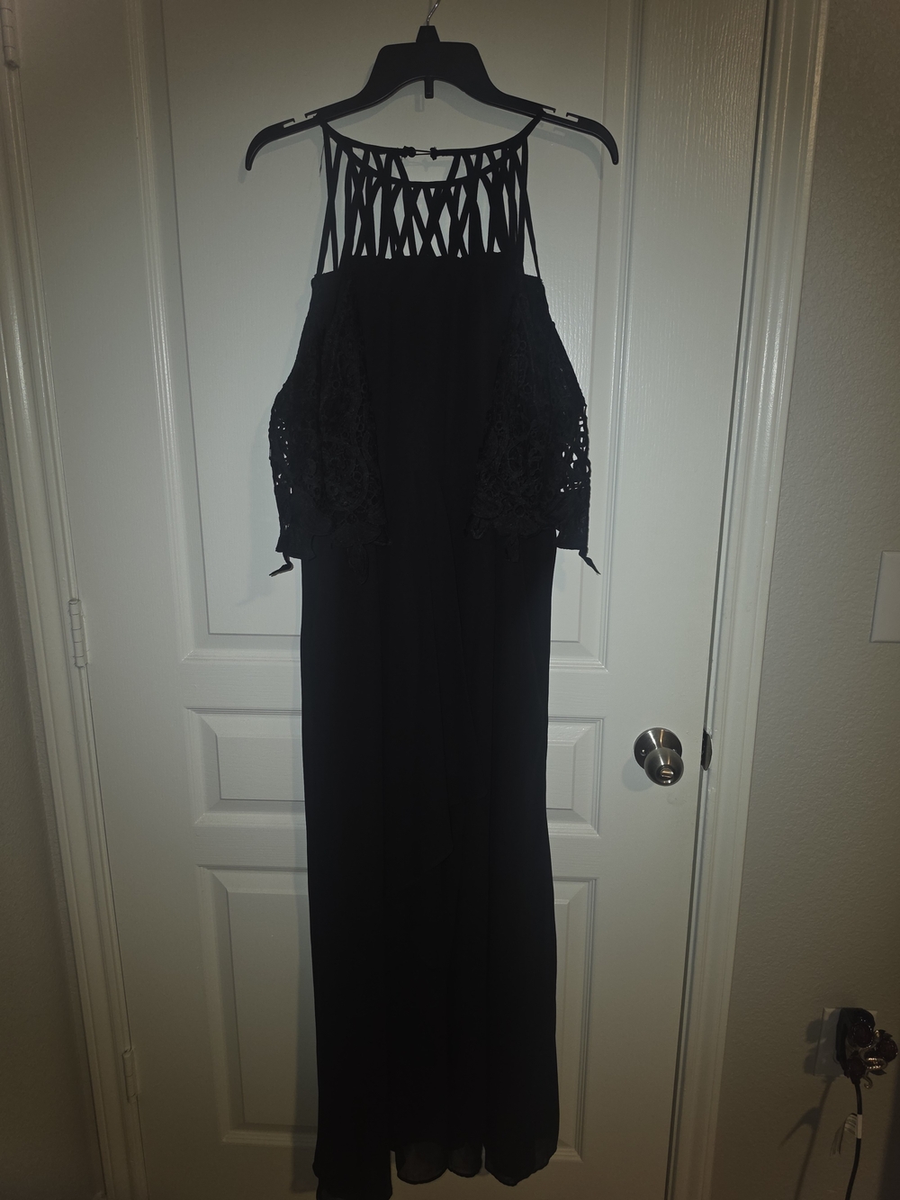Black Crochet-Detail Open Shoulder Dress - Unbranded
